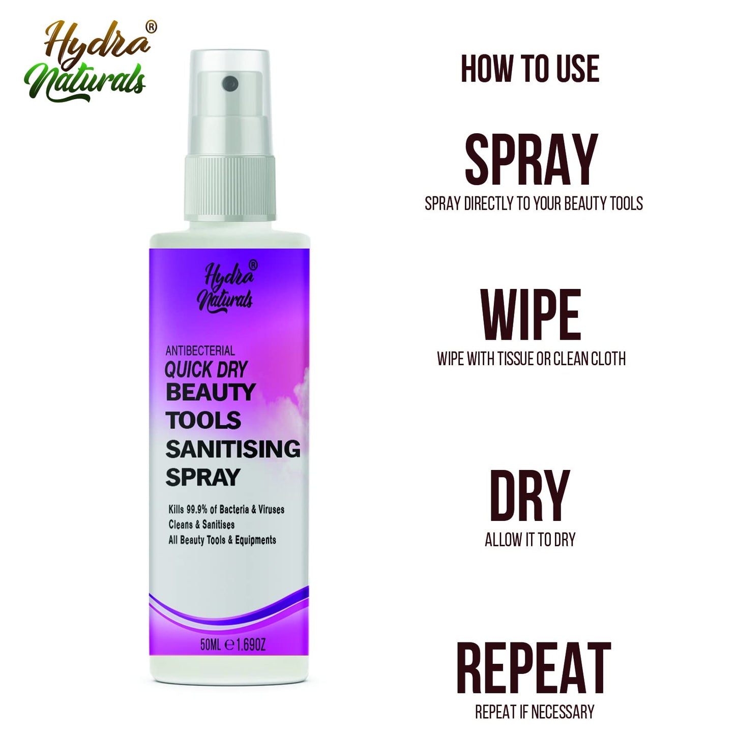 Makeup Tools Cleaner Spray Quick Dry, Derma Roller Disinfectant Steriliser Kills 99.9% of Bacteria, Cosmetic Brush Make Up Remover Skin Needling Rollers & Micro Needling Antibacterial, Antifungal 50ml