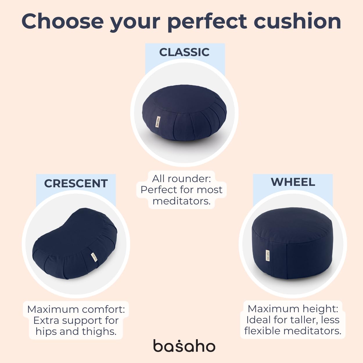 basaho CLASSIC Zafu Meditation Cushion | Organic Cotton | Buckwheat Hulls | Removable Washable Cover (Pale Pink)