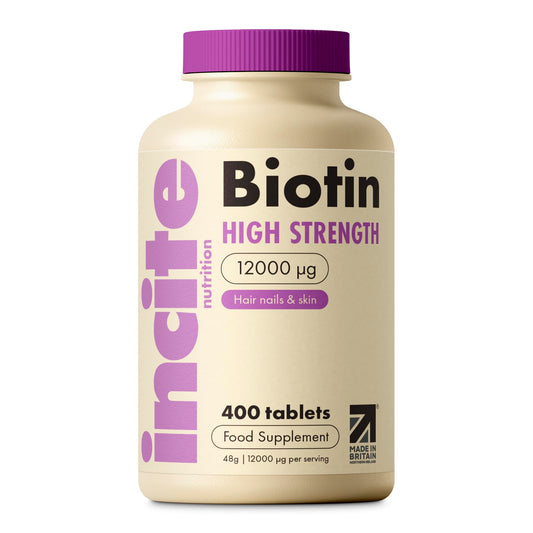 Incite Nutrition Biotin Hair Growth Support Supplement 12,000mcg - 400 Tiny 6mm Tablets (Full Year Plus Supply) - for Men & Women
