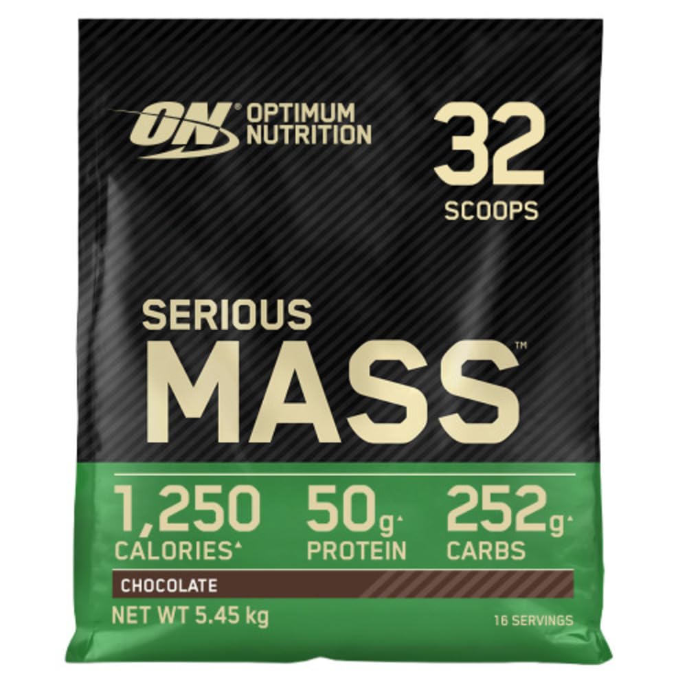 Optimum Nutrition Serious Mass Protein Powder High Calorie Mass Gainer with Vitamins, Creatine and Glutamine, Chocolate, 16 Servings, 5.45 kg