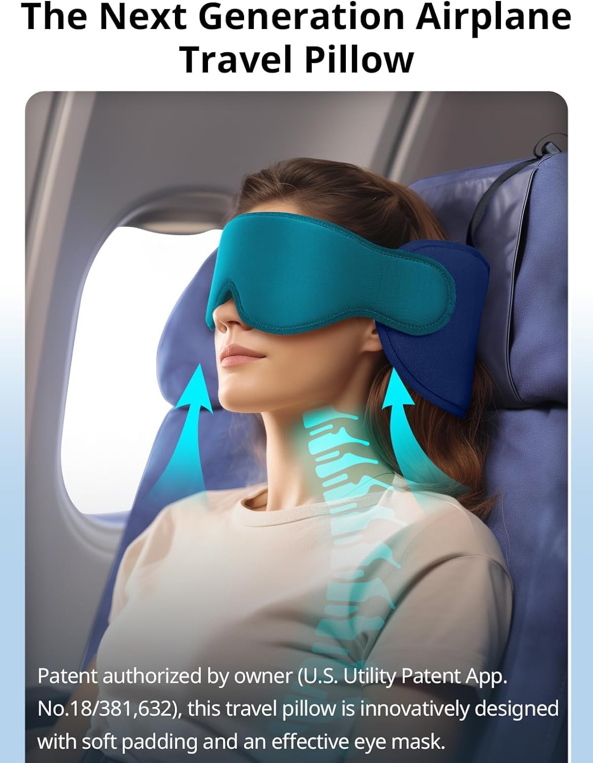 Inspireyes Travel Pillows for Airplanes, Airplane Head Strap with Sleep Eye Mask, 360° Suooprt Headrest, Travel Accessories for Long Flight, Car Road Trip, Light Black