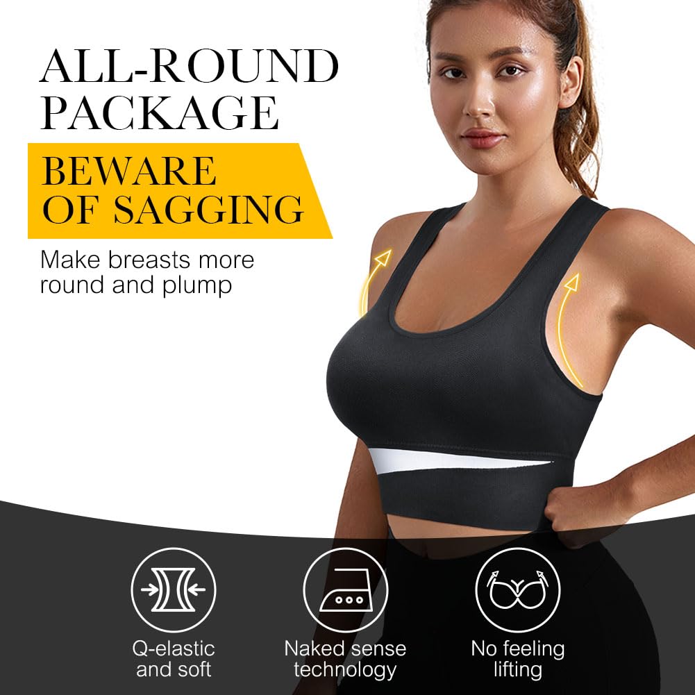 AUYAO Racerback Sports Bra, Sports Bras for Women, Padded Seamless Activewear Bras, Seamless Sports Bra Wirefree Yoga Bra, Super Comfort Bra for Yoga Gym Workout Fitness