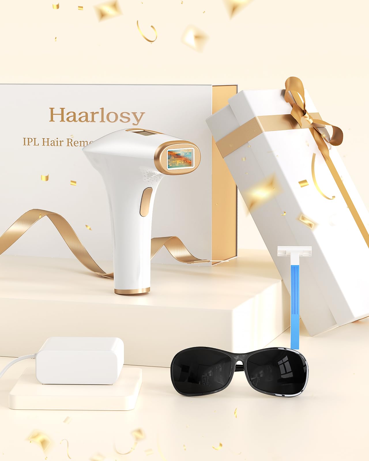 Haarlosy IPL Laser Hair Removal, 3-in-1, Faster, Painless and Salon Quality Results at Home, Hair Removal Device for Women and Men, Long Lasting Smoothness on Face, Bikini Line and Body, Gold