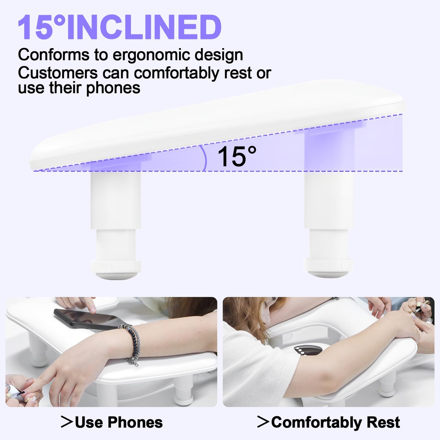 Diesisa Nail Arm Rest, Hand Rest for Nails with Height Adjustment, Soft PU Leather U-Shaped Manicure Armrest, Nail Cushion with Detachable Legs, Non-Slip Hand Rest Pillow for Nail Tech (White)