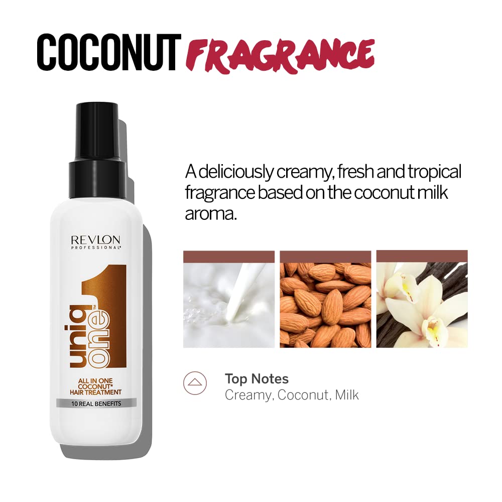 REVLON PROFESSIONAL UNIQONE COCO HAIR TREATMENT, Leave-In Hair Treatment, Hair Treatment, Coconut Fragrance – 150 ml