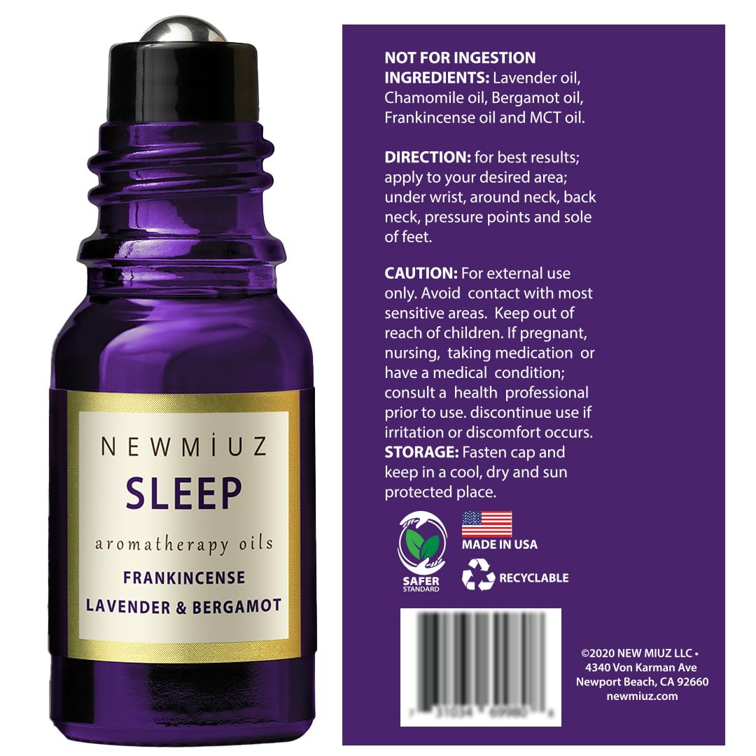 Sleep Roll On Essential Oil Anti Stress Calming Aromatherapy Stick Blend Lavender Oil Bergamot Frankincense Destress Relaxation Stress Gifts for Women Perfect Stocking Stuffers NEW MIUZ USA