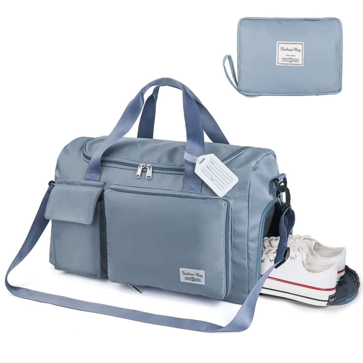 Travel Duffel, Foldable Gym Overnight Weekend Bags for Women - Lightweight with Separation, Large Holdall Cabin Bag - Blue