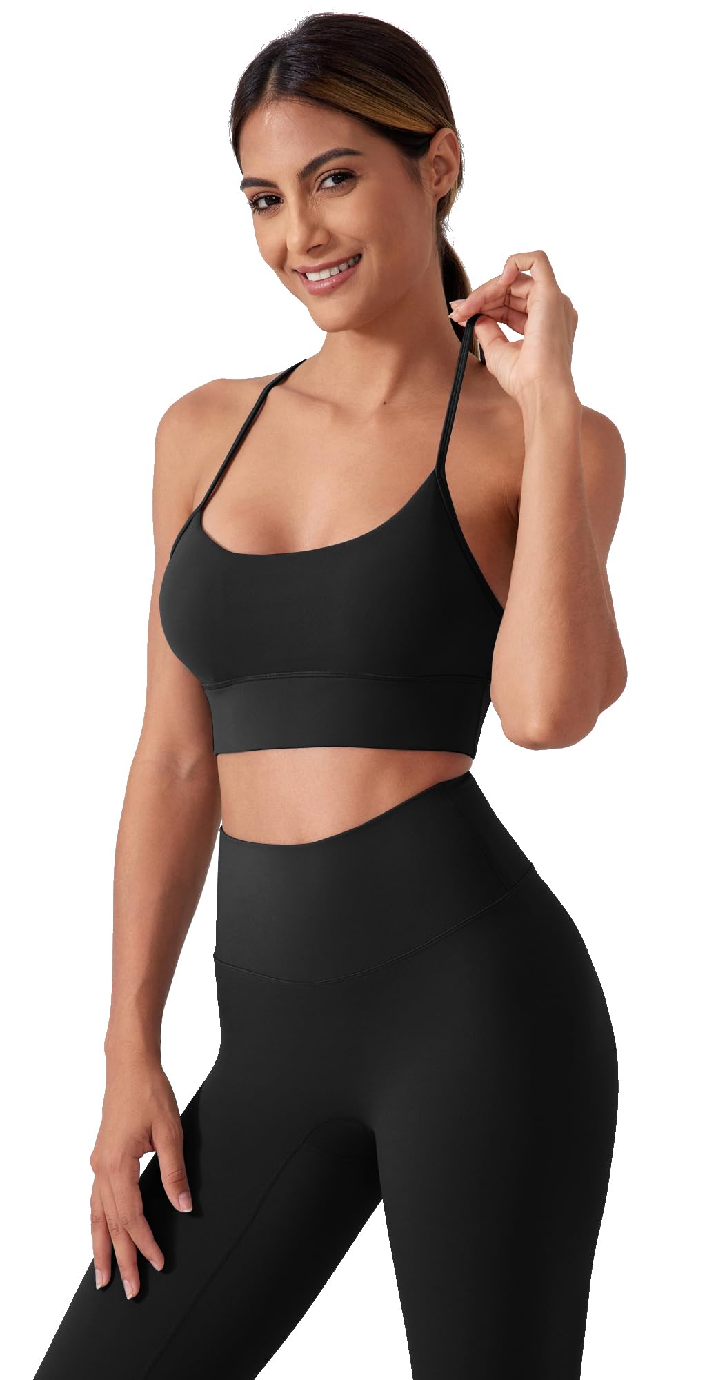 Memoryee Sports Bras Women High Impact Y-Back Non Wired Seamless Padded Halter Neck Comfort Ladies Bralettes Gym Top for Workout Yoga Running Dance Black S