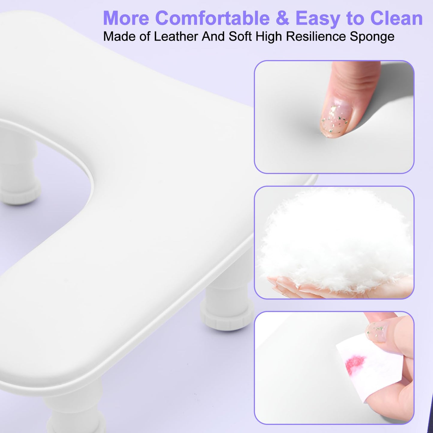 Diesisa Nail Arm Rest, Hand Rest for Nails with Height Adjustment, Soft PU Leather U-Shaped Manicure Armrest, Nail Cushion with Detachable Legs, Non-Slip Hand Rest Pillow for Nail Tech (White)