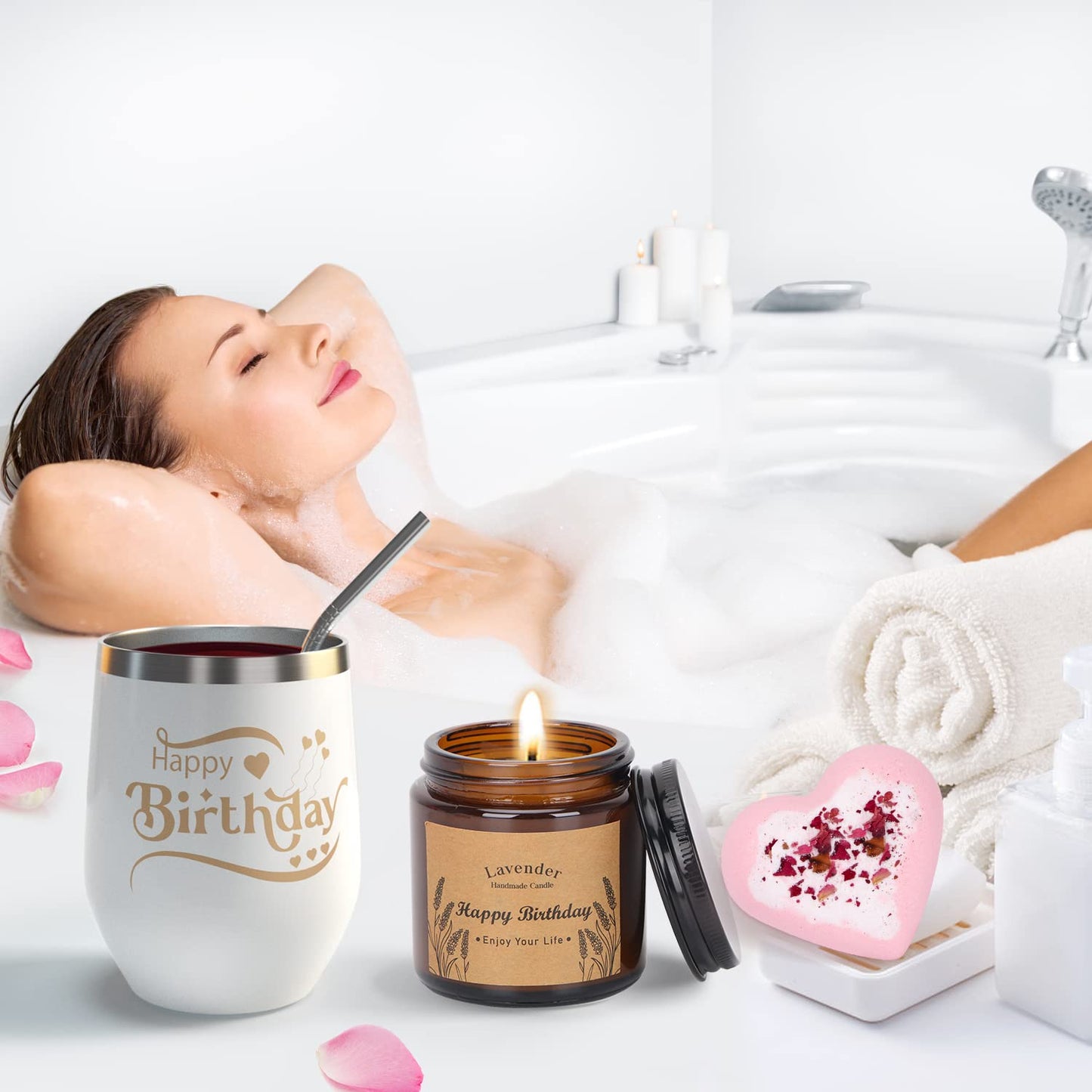 Birthday Gifts for Women, Unique Happy Birth-day Hampers Pamper Gift Box for Her, Female Self Care Package Birthday Presents for Best Friends, Mum, Sister, Auntie, Birth day Gift Ideas for Women