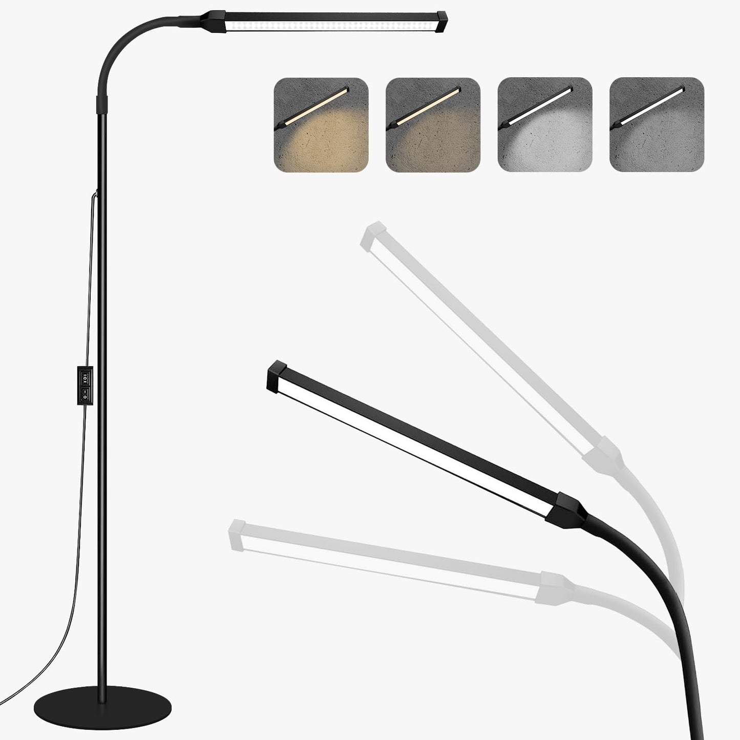 JCOTTON LED Floor Lamp for Office Bedroom, Adjustable Gooseneck Dimmable Standing Light, Reading Floor Lamp for Tattoo Sewing Craft, Lash Light for Eyelash Extensions