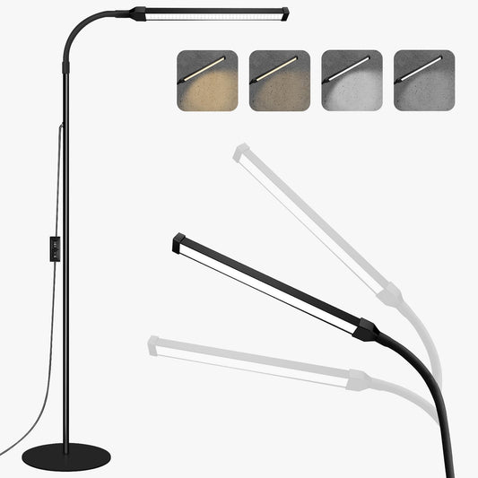 JCOTTON LED Floor Lamp for Office Bedroom, Adjustable Gooseneck Dimmable Standing Light, Reading Floor Lamp for Tattoo Sewing Craft, Lash Light for Eyelash Extensions