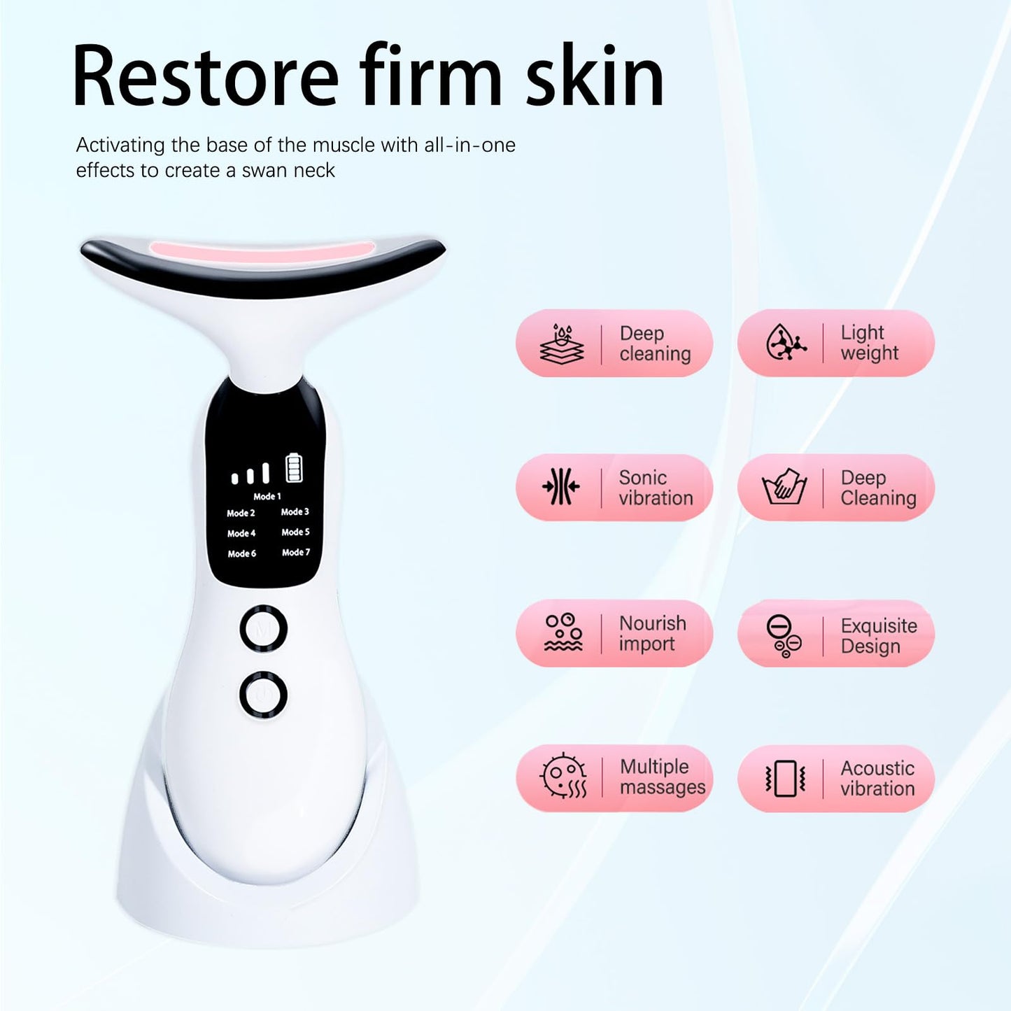 Face Massager, Facial Lifting Device, Anti-Aging Neck Eye with 7 Colors 3 Modes, Skin Care, Anti-Wrinkle Device for Slimming Face【White】