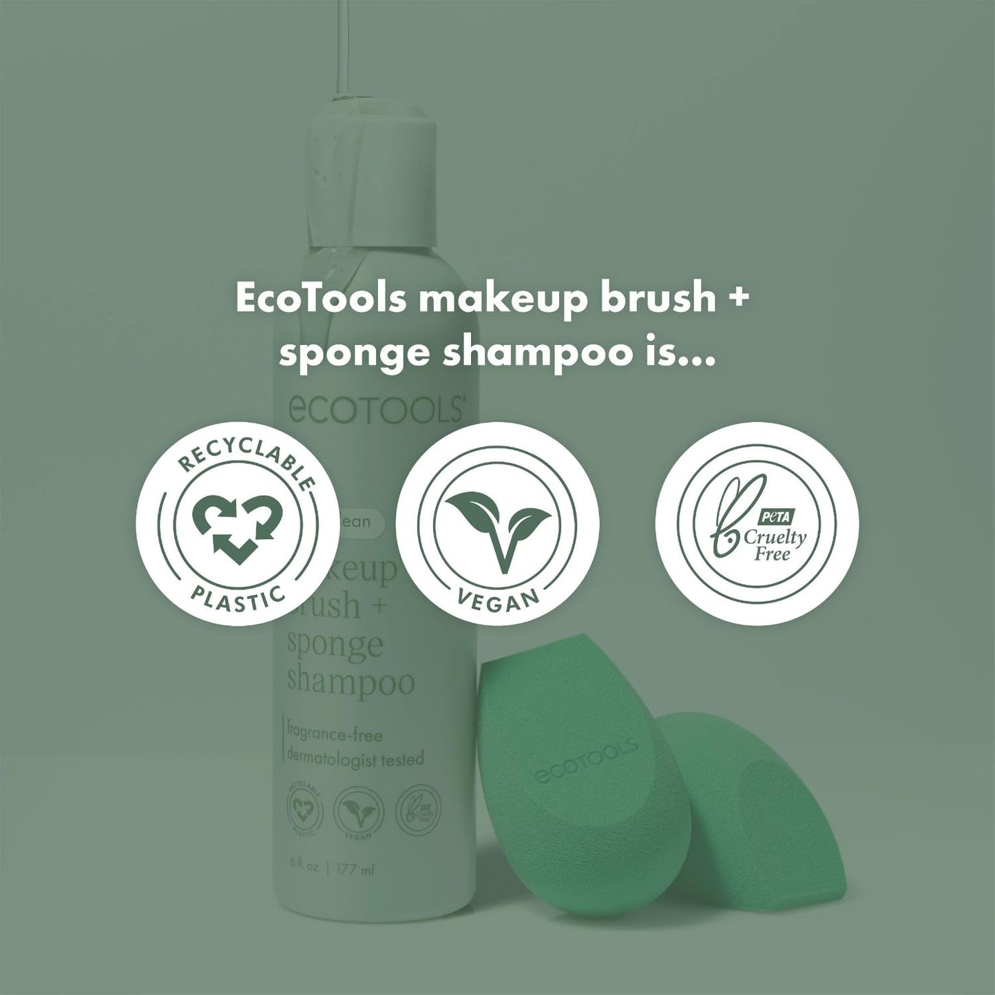 EcoTools Makeup Brush and Sponge Shampoo, Removes Makeup, Dirt, & Impurities From Makeup Brushes & Makeup Blending Sponges, Fragrance-Free, Vegan, & Cruelty-Free, 6 fl.oz./ 177 ml, 1 Count
