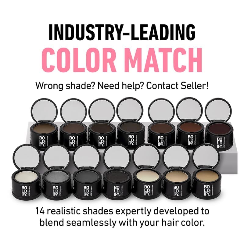 BOLDIFY Hairline Powder - Root Touch Up Hair Color for Gray Coverage - Bald Spot Concealing Hair Powder for Women and Men - 48-Hour Stain-Proof - Light Brown