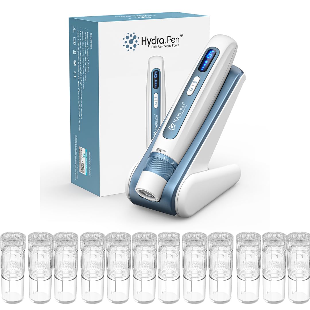 Hydra Pen H5 Microneedling Kit, Wireless Serum Applicator with EMS Microcurrent & LED Display, Skin Care Device for Wrinkle Reduction & Acne Scar Treatment, 12 Replacement Cartridges,Without Serum