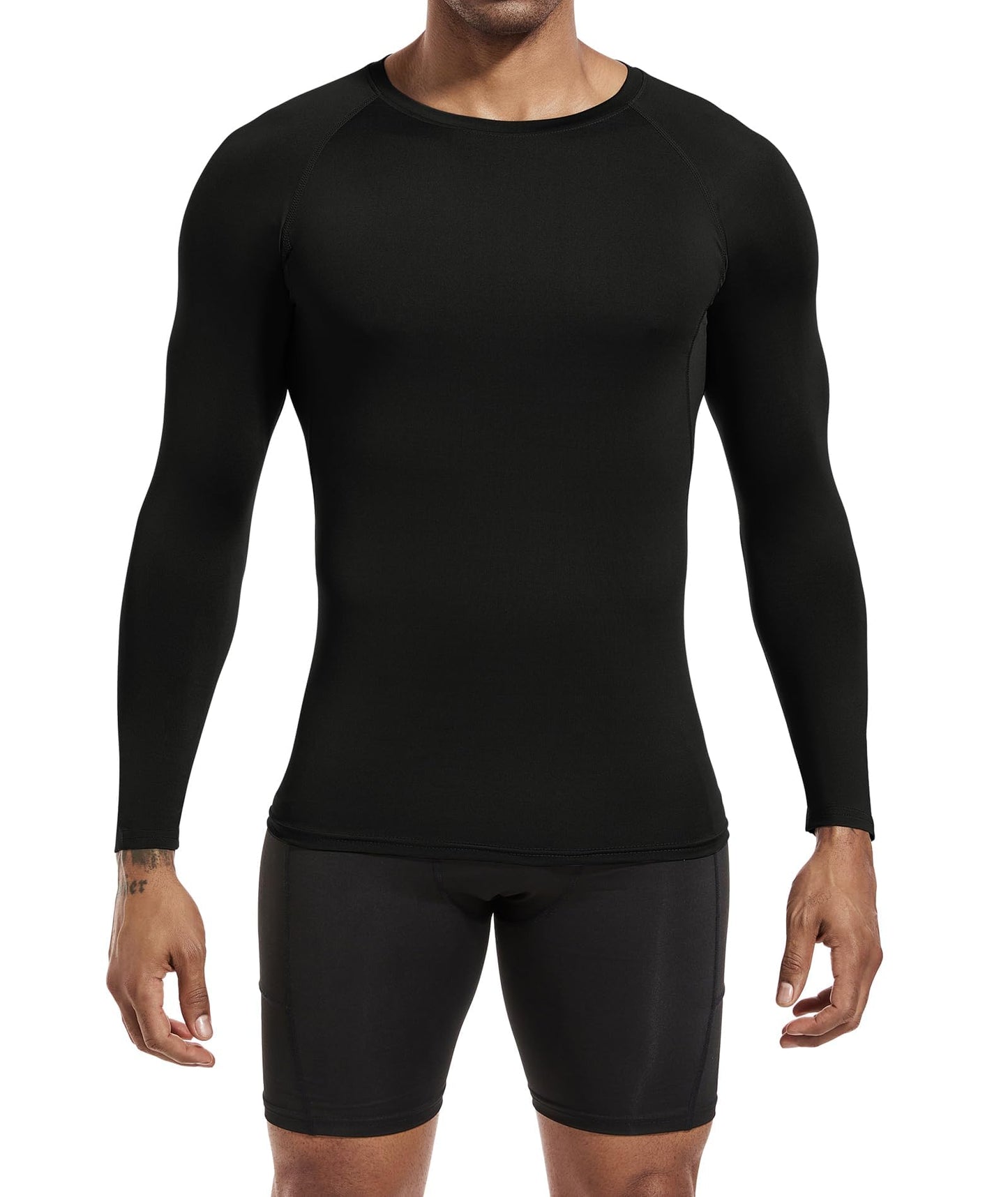 Holure 3 Pack Compression Shirts for Men Long Sleeve Running Top Quick Dry Base Layer Tops for Gym Sports Fitness Workout Black-XL