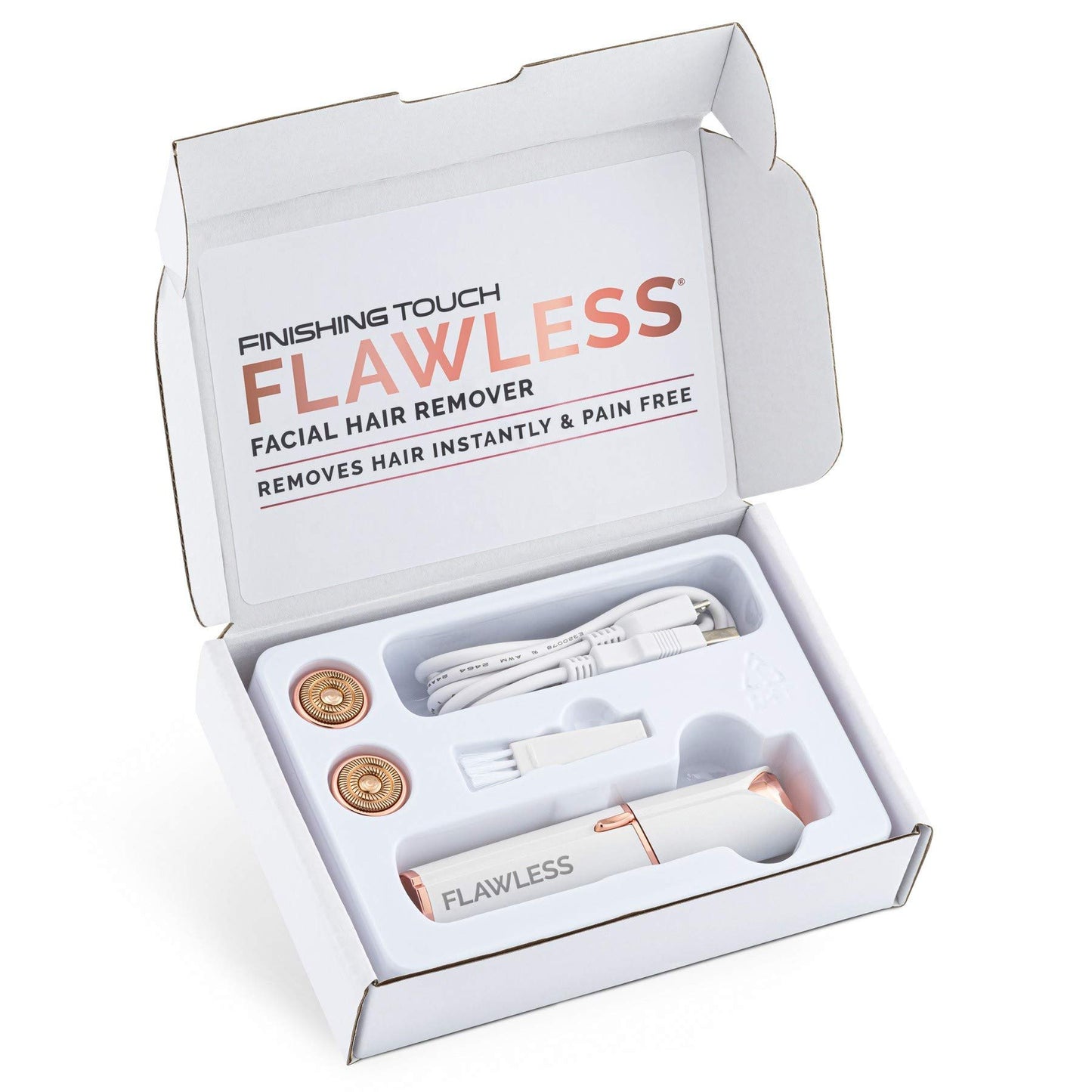 Finishing Touch Flawless Next Generation Facial Hair Remover, Rechargeable, 2 x Replacement Heads Included, White