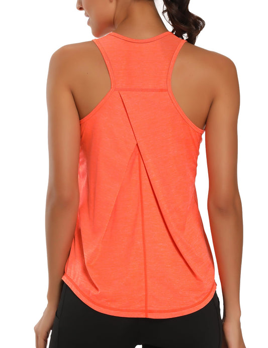 Dawnrole Gym Tops for Women Sleeveless Yoga Fitness Shirts Racerback Sports Top Women Orange