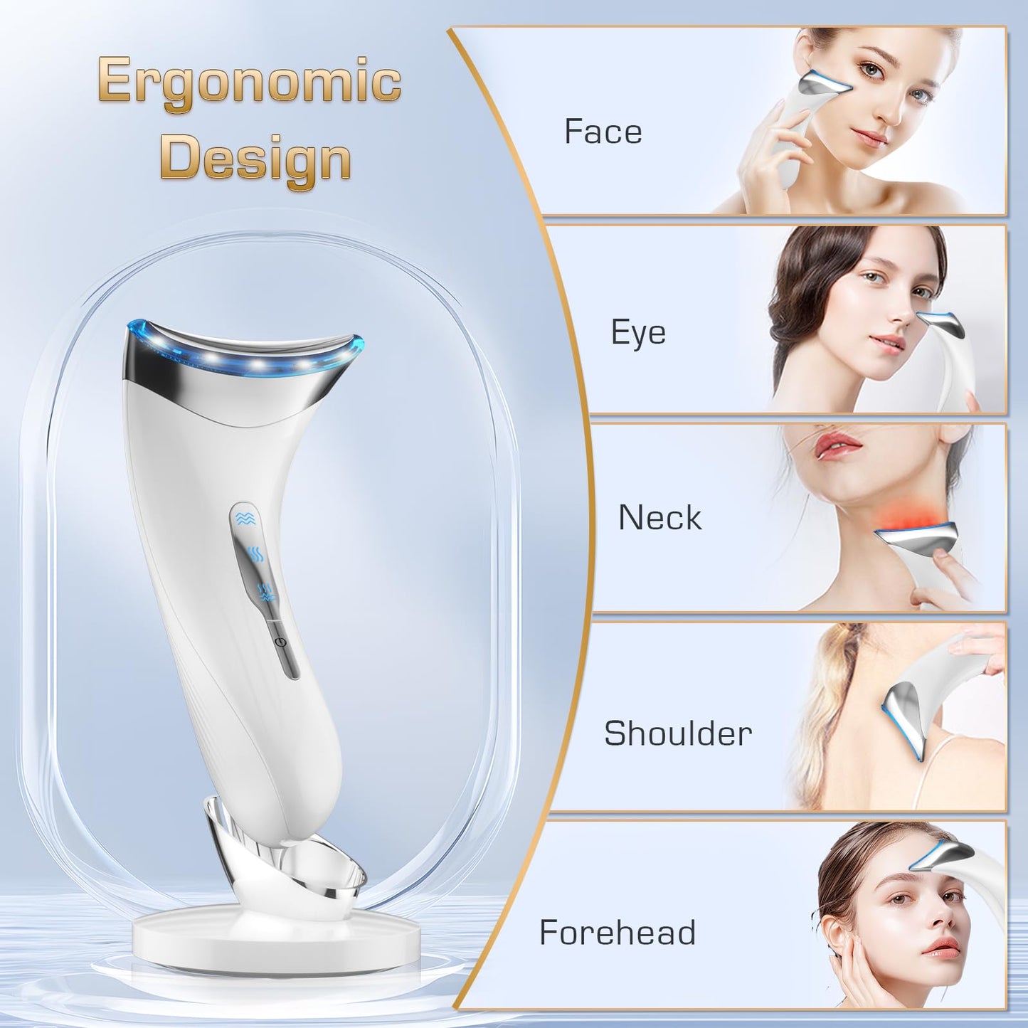 Facial Massager Face Lifting Device: Electric Skin Tightening Machine Neck Lift with 45°C Heat EMS Massage - 3 LED Microcurrent Wand Anti-Wrinkle - Anti-Aging Neck Eye Massagers for Skin Care