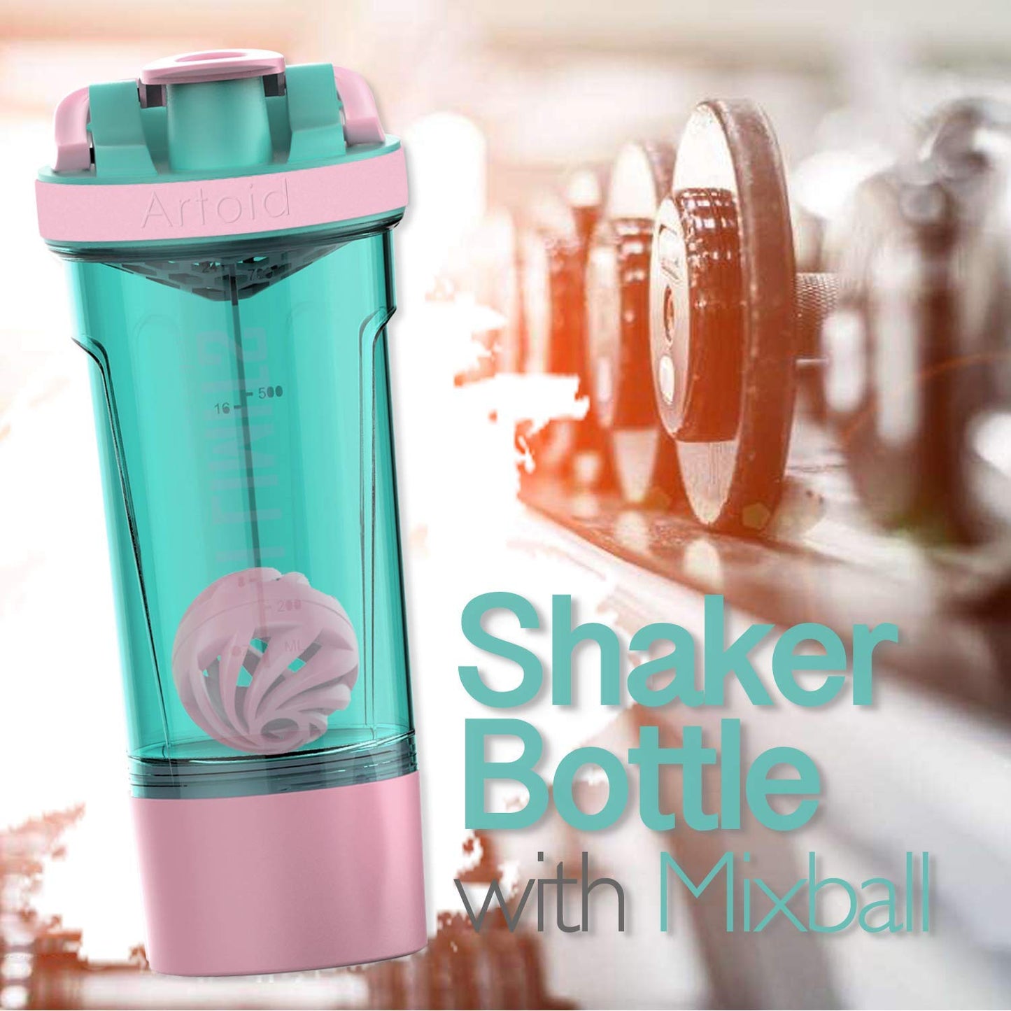 Artoid Mode 720ml Inspirational Sports Fitness Workout Protein Shaker Bottle with Twist and Lock Protein Box Storage, Dual Mixing Technology with Shaker Balls & Mixing Grids - BPA Free