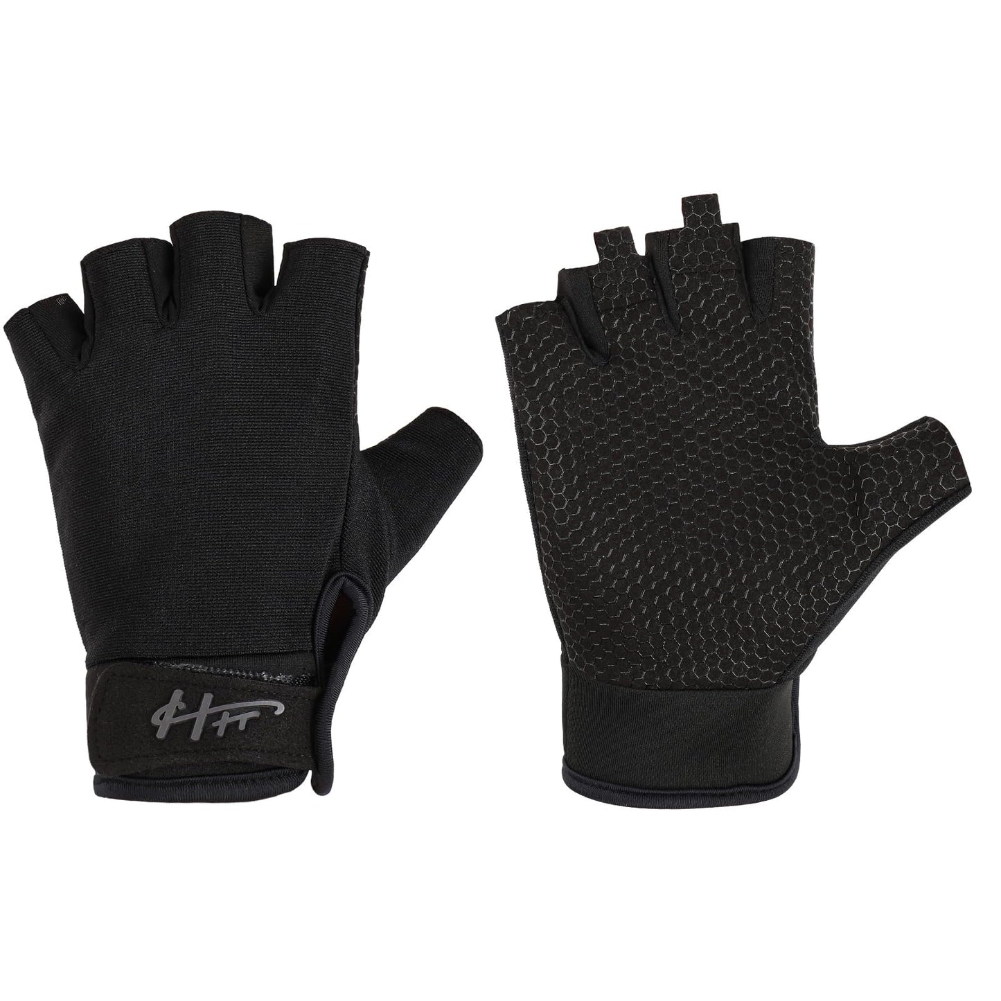 Fingerless Gloves Fishing Gloves Water Anti-Slip Sun Protection Gloves Performance Adjustable Gloves for Men Women Kayaking Paddling Climbing Biking Sailing Training Sport Fitness (Black, M)