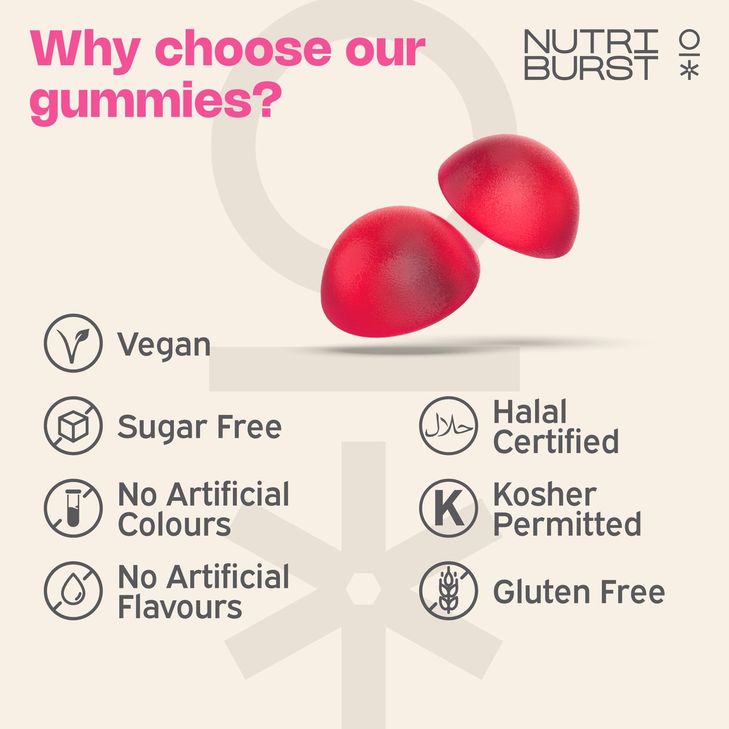 Nutriburst Women’s Multivitamin - Hormone Regulation & Support Collagen Formation - Contains 15 Micronutrients; B5, B6, B12, C, D - Vegan, Sugar Free Supplement - 60 Berry Gummies - 1 Month Supply