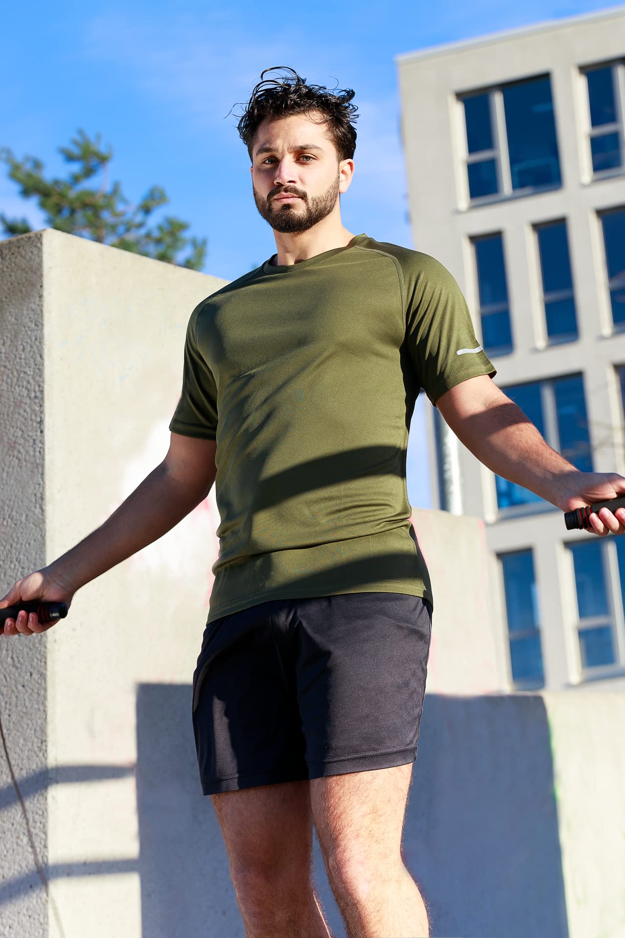 HUAKANG 3Pack Sport Shirts Men Short Sleeve Quick Dry T-Shirt Running Tops for Men Workout Jogging Fitness Gym Top(520 Black Grey Green-2XL)