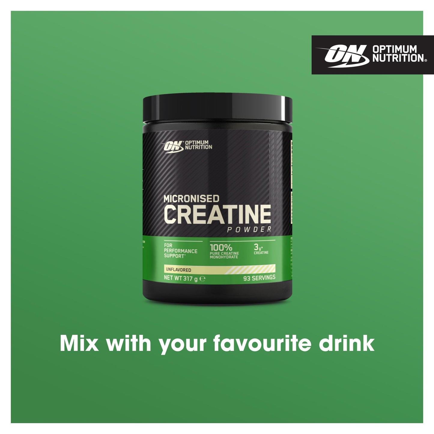 Optimum Nutrition Micronised Creatine Powder, 100% Pure Creatine Monohydrate Powder for Performance and Muscle Power, Unflavoured Shake, 93 Servings, 317 g
