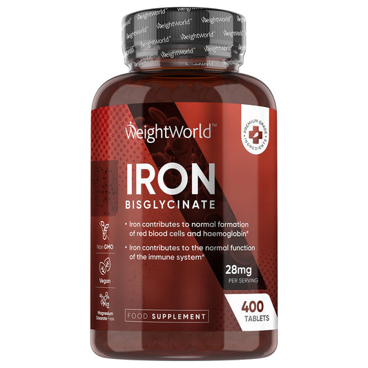 400 Vegan Gentle Iron Energy Tablets High Strength 28mg for Men & Women (6+ Months Supply) - High Absorption Iron Bisglycinate Supplements for Tiredness