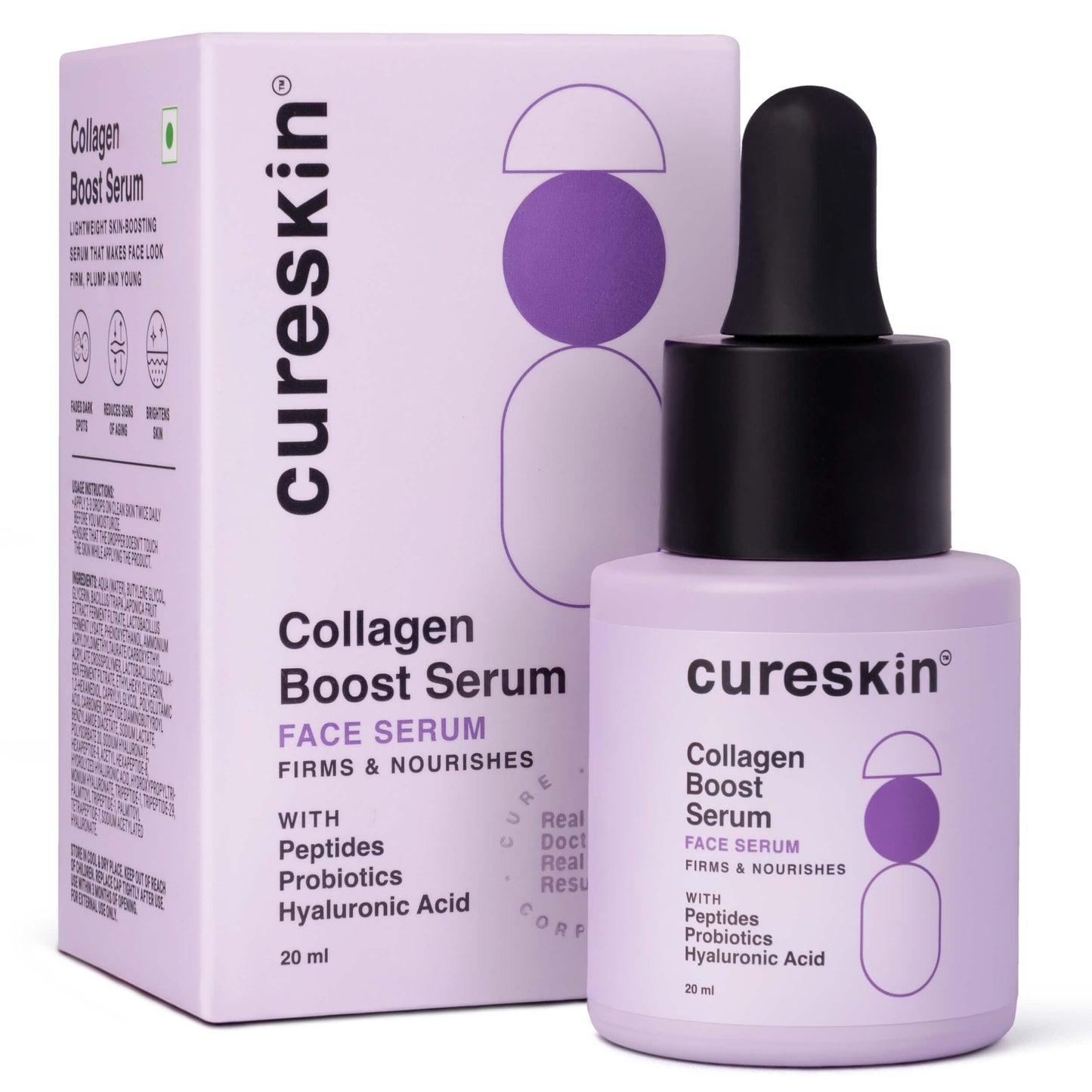 Cureskin Collagen Peptides for Women | Collagen Boost Hyaluronic Acid Serum | Plumps & Repairs with Hyaluronic Acid, Peptides and Probiotics
