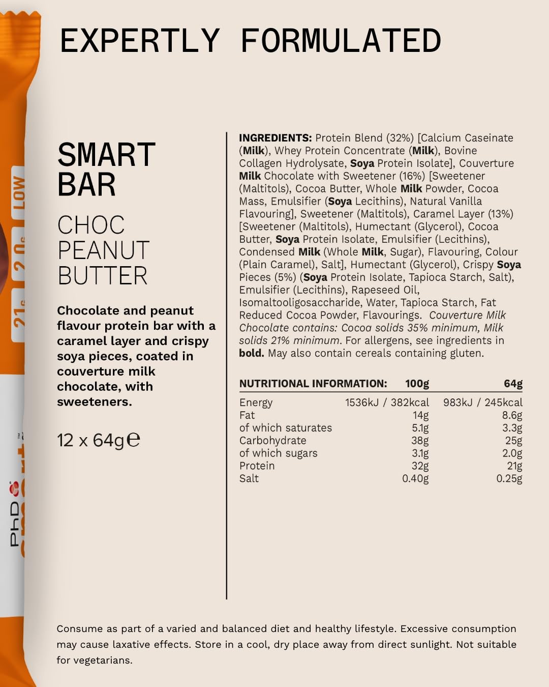 PhD Smart Protein Bar Chocolate Peanut Butter – 12×64 g | TRYTLION