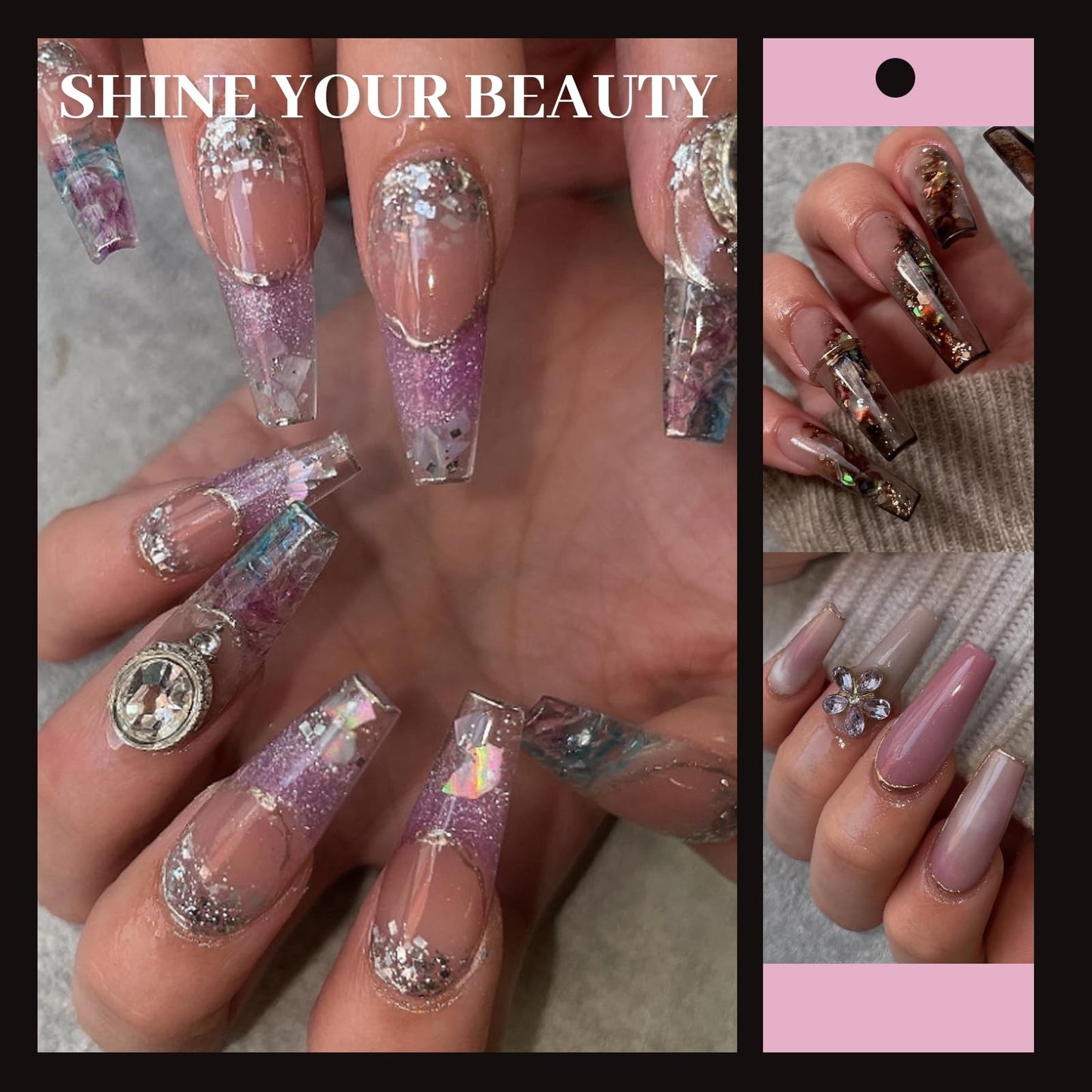 Clear False Nails with Glue, Venares 500 Pcs False Nail Tips 10 Size Acrylic Nails Tips and Glue Nails File Buffer Block Acrylic Nail Brush Nail Clipper, Fake Nails Set for Gel Extensions