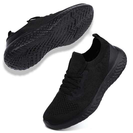 Womens Trainers Running Walking Shoes Tennis Sport Sneakers Ladies Ligthweight Gym Athletic Fitness Jogging Mesh Slip On Shoes Casual Fashion Comfortable Outdoor Flat Shoes Black