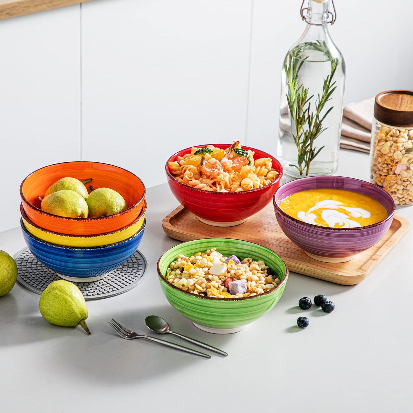 vancasso Bonita Cereal Bowls Set of 6, 27 Oz Ceramic Soup Bowls, Serving Bowls for Salad, Noodle, Porridge, Rice, Dishwasher & Microwave Safe, Warm Color