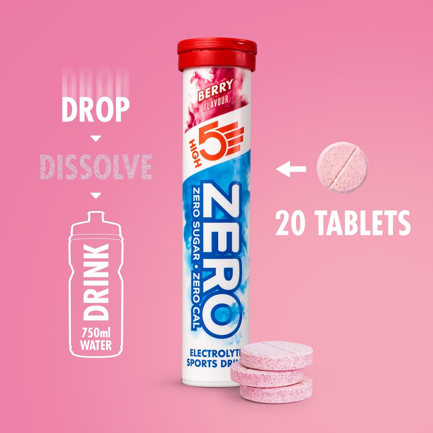 HIGH5 ZERO Electrolyte Tablet - Hydration Tablets Enhanced with Vitamin C - 0 Calories & Sugar Free - Boost Hydration, Performance & Wellness - Berry, 160 Tablets (20x, Pack of 8)