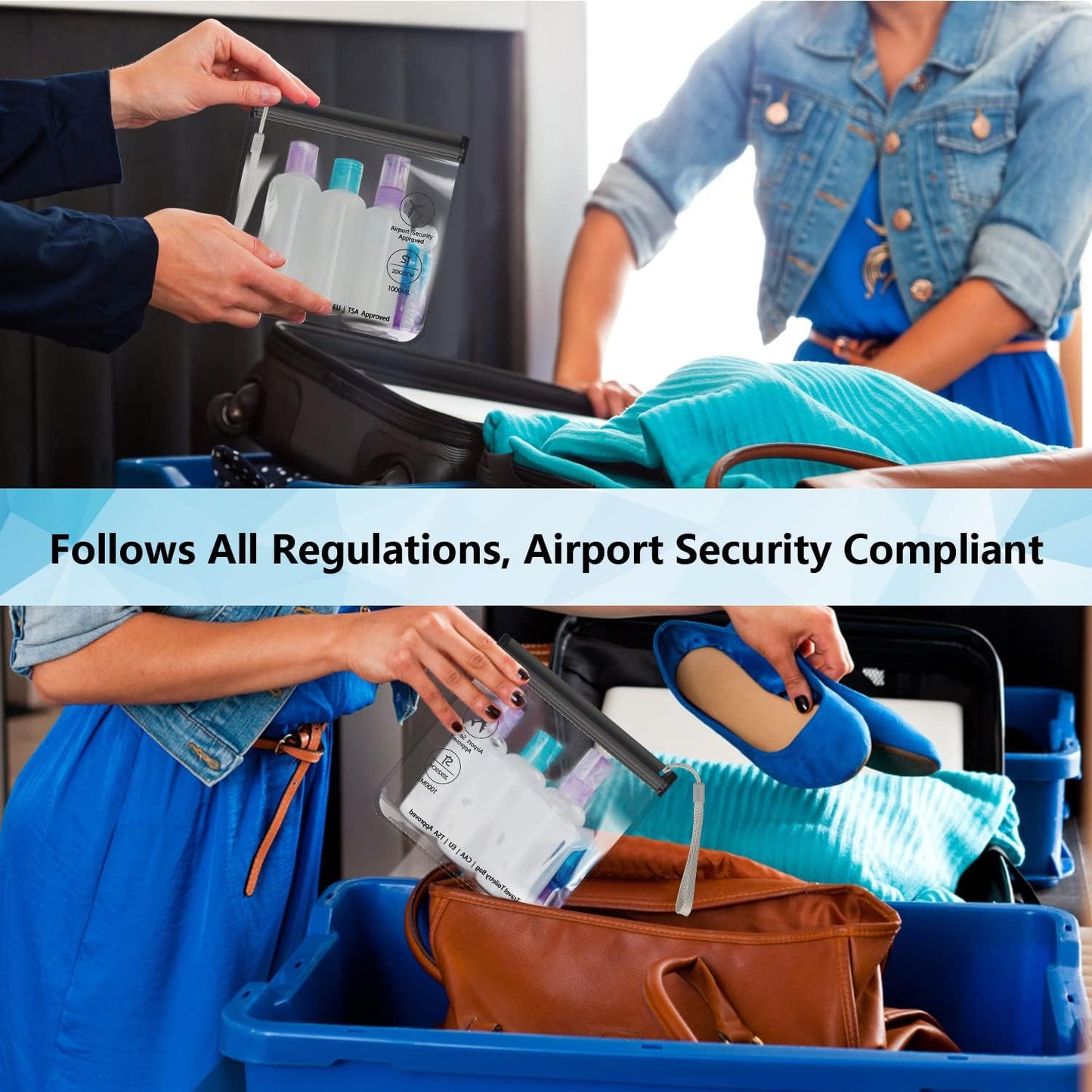 4PC Airport Security Liquids Bags 20X20 cm Clear TSA Approved Security Toiletry Bag Approved Hand Luggage Regulations Waterproof Liquids Wash Bags Travel Accessorie Holiday Essentials for Women/Men