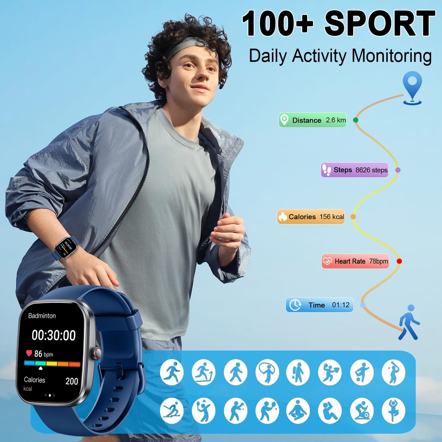 Smart Watch, 2025 HD 1.91" Smartwatch for Men Women with Answer/Make Calls, Heart Rate/Sleep/SpO2 Monitor, 112+ Sports Step Counter, IP68 Waterproof Activity Fitness Trackers for Android iOS Phone