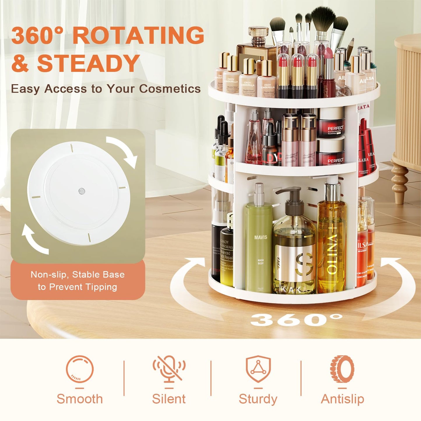 Auxmir Makeup Organiser, 9 Layer Large Capacity Beauty Cosmetic Storage for Perfume Jewellery, Revolving 360° Rotatable Makeup Holder Stand for Dressing Room, Bathroom, Bedroom, White