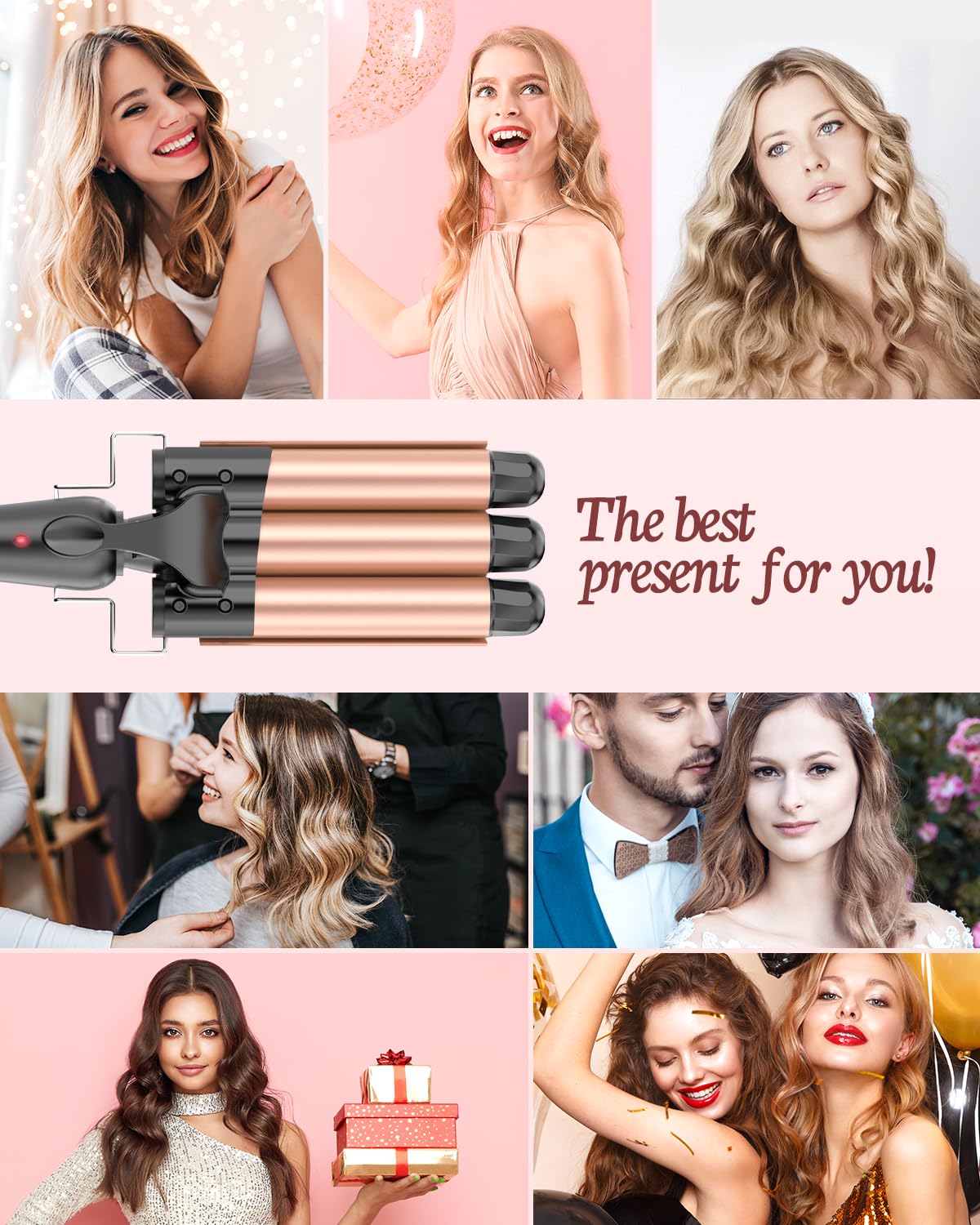 BESTOPE RAY Hair Curler 25mm, 3 Barrel Hair Waver with 30s Quick Heating, Curling Iron with 2 Temperature Control, Heat-Resistant Glove for Long Medium Short Hair