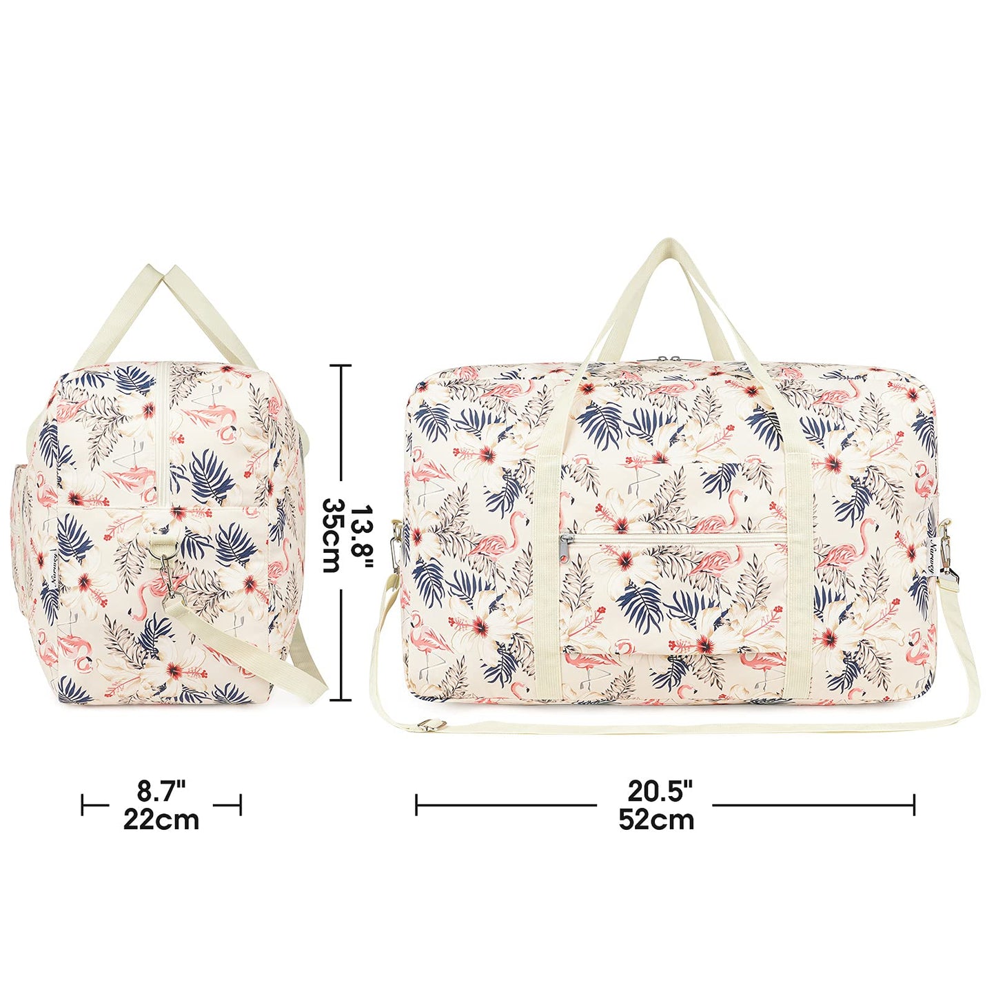 for Airlines Large Cabin Bag 56x45x25 Foldable Travel Duffel Bag Holdall Tote Carry on Luggage Overnight for Women and Men 40L (Beige Flamingo)