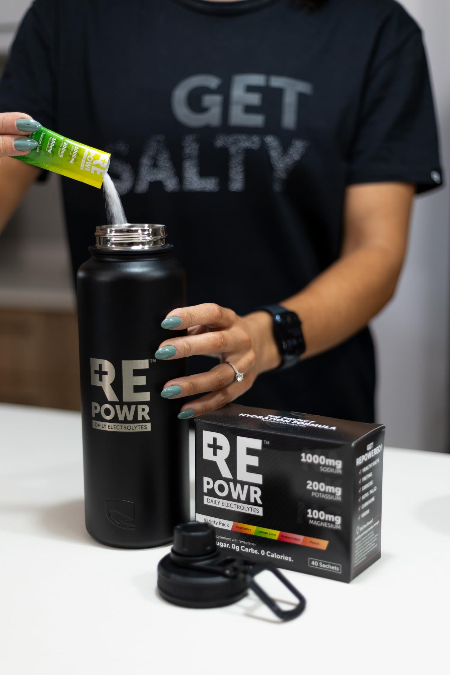 REPOWR - Healthy Electrolyte Powder Sachets | No Sugar. No Carbs. No Calories. | Hydration for Clean Diets, Fasting and Exercise | 40 Sachets Variety Pack - Raspberry, Lemon Lime, Watermelon & Peach