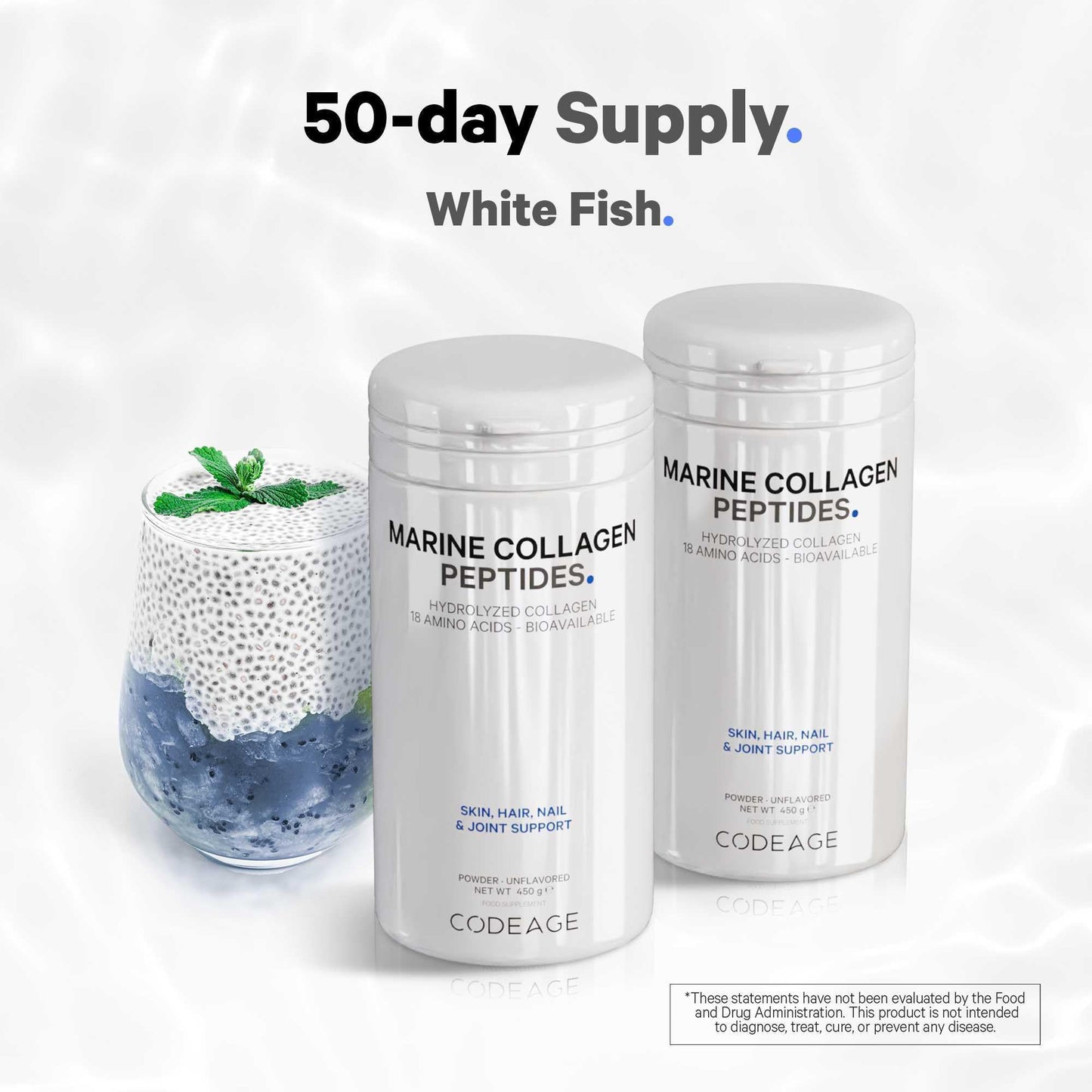 Codeage Marine Collagen Powder - Hydrolyzed Fish Collagen Peptides - Type 1 & 3 Collagen Protein Supplement – 50 Servings, Amino Acids for Skin, Hair, Nails - Non-GMO, 450 Grams