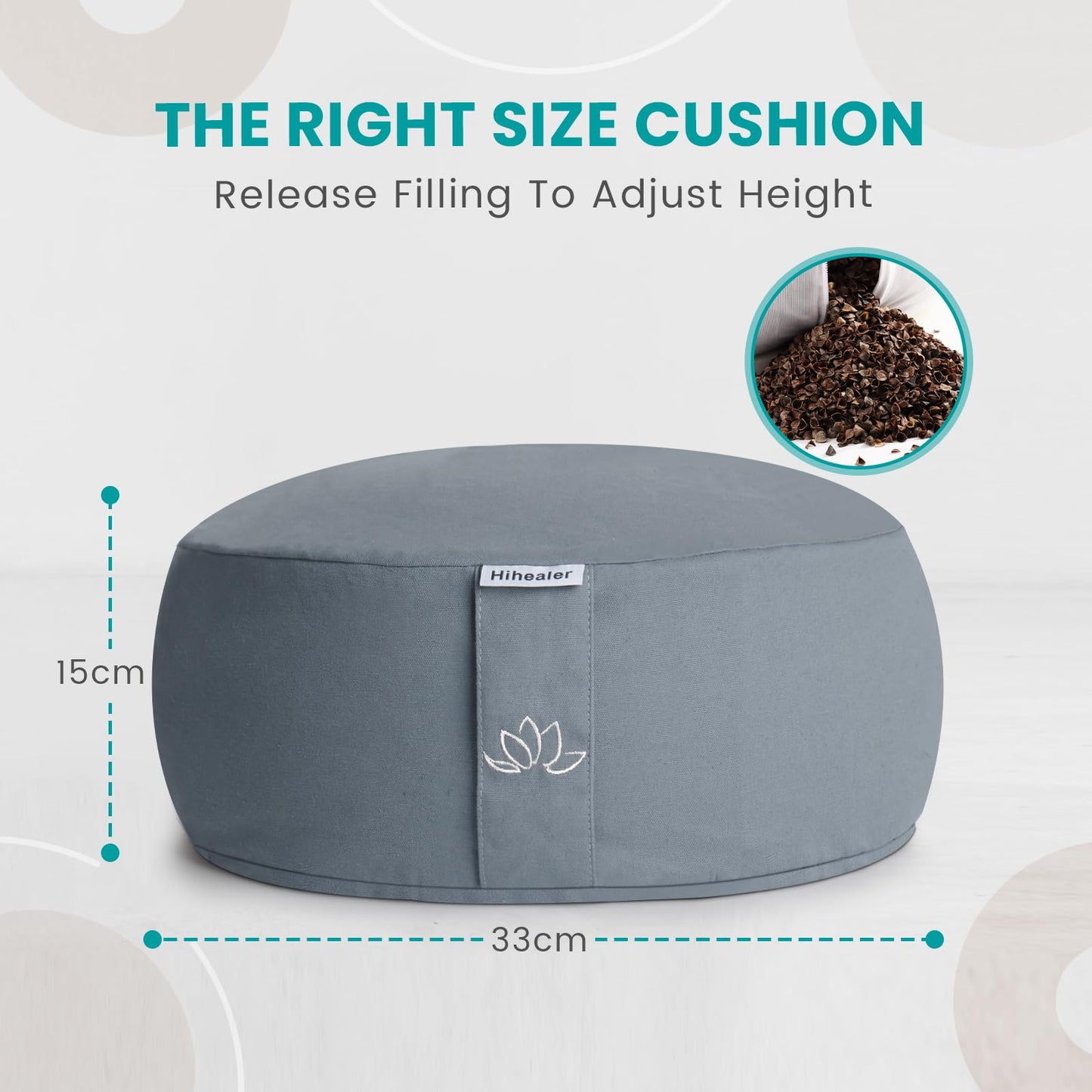 Hihealer Meditation Cushion Meditation Yoga Floor Cushion Pillow Filled by Buckwheat Hulls Added Activated Carbon, 33 x 33 x 15 CM Height, Christmas Xmas Gifts for Women Men