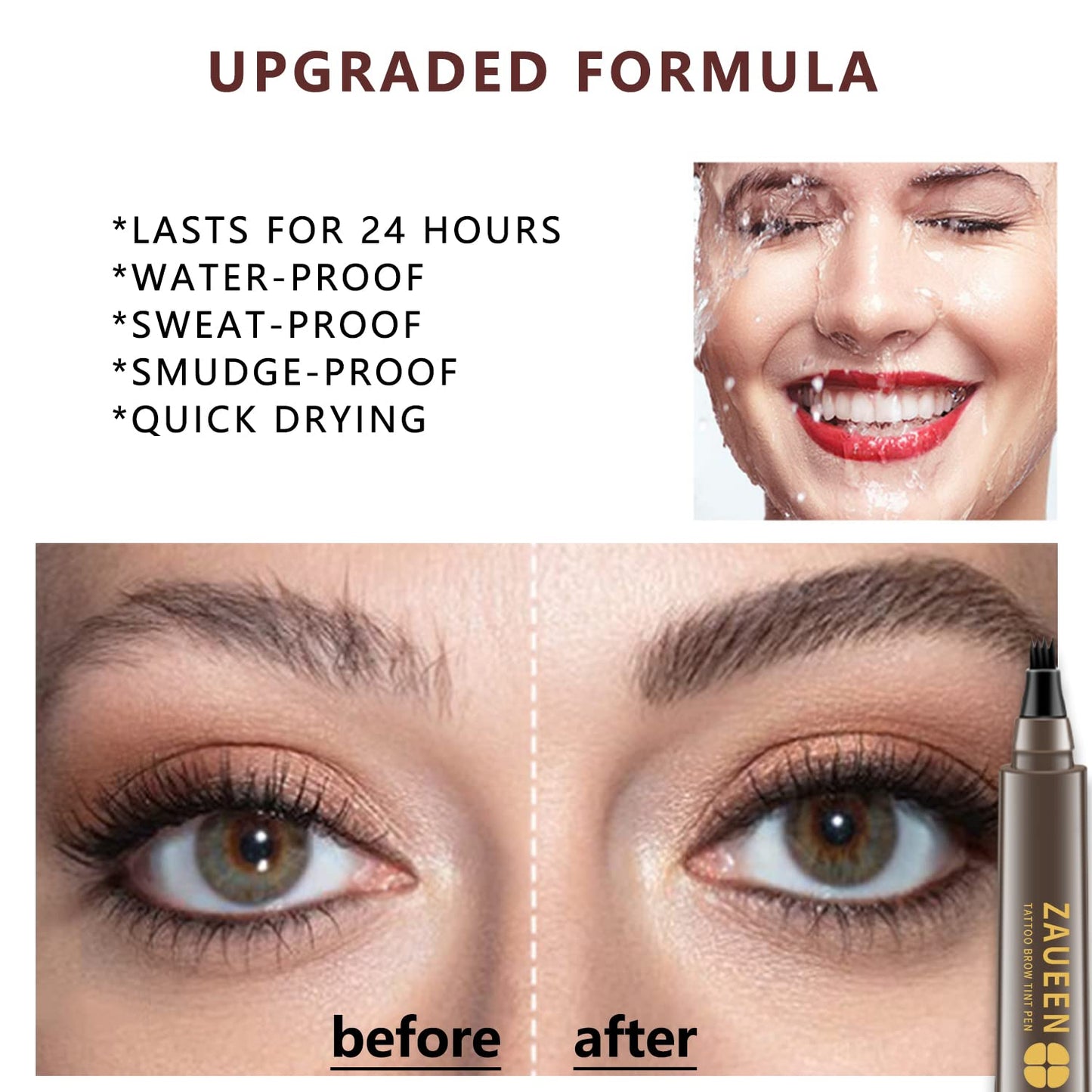 Tattoo Eyebrow Pen with Fork Tip, Microblading Brow Pencil, Waterproof, Long Lasting, Natural Looking, Stays on All Day (Brunette)