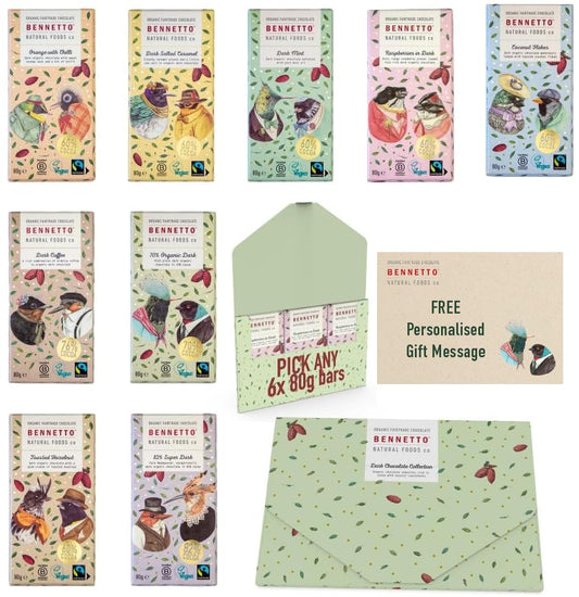 Organic Fairtrade Dark Chocolate – Bennetto 6×80 g Gift Set