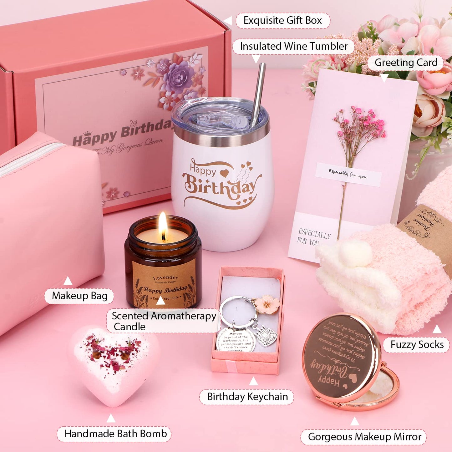 Birthday Gifts for Women, Unique Happy Birth-day Hampers Pamper Gift Box for Her, Female Self Care Package Birthday Presents for Best Friends, Mum, Sister, Auntie, Birth day Gift Ideas for Women