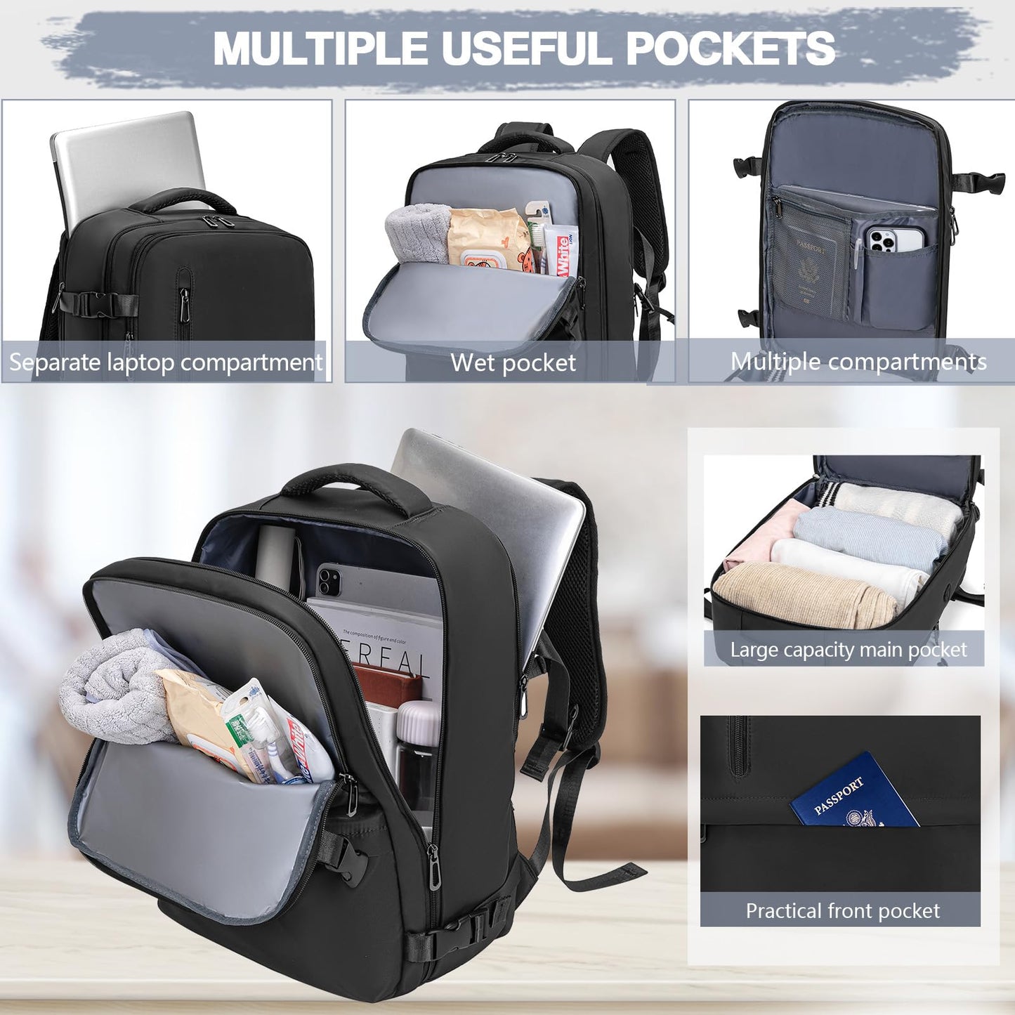 Designed for Easyjet Cabin Bag 45x36x20 Carry On Travel Backpack Hand Luggage Suitcases Bag，Waterproof Laptop Backpack Rucksack for Men Women Underseat Cabin Bags Casual Daypack