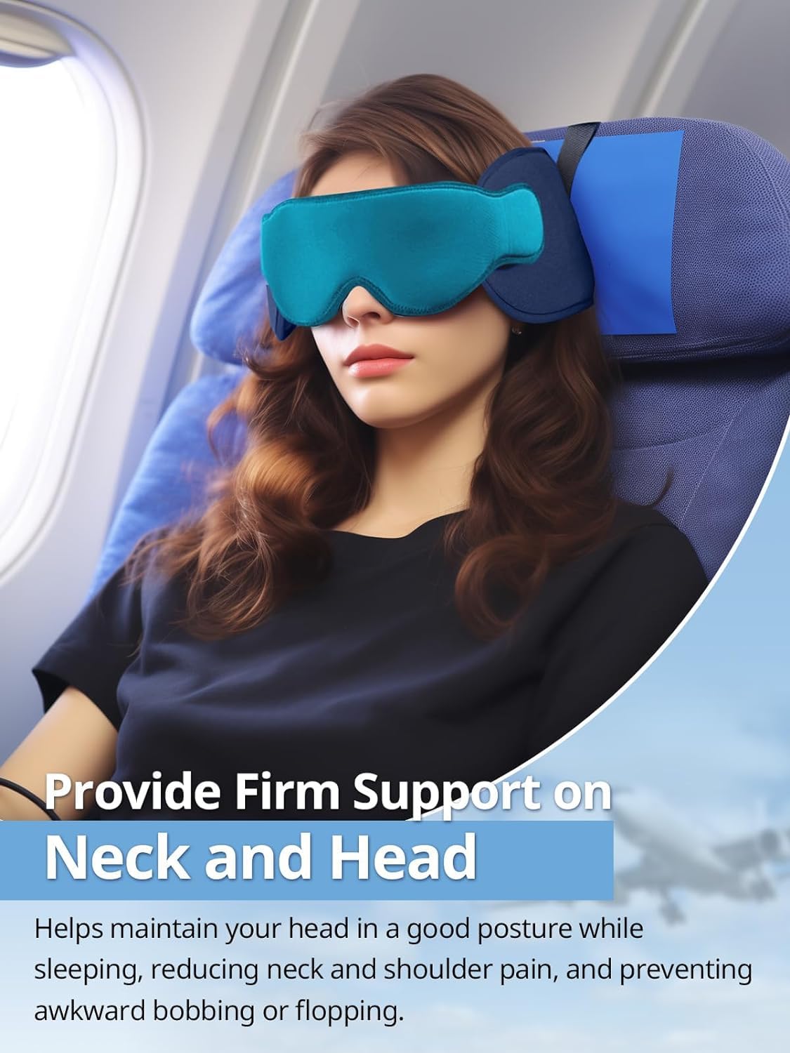 Inspireyes Travel Pillows for Airplanes, Airplane Head Strap with Sleep Eye Mask, 360° Suooprt Headrest, Travel Accessories for Long Flight, Car Road Trip, Light Black