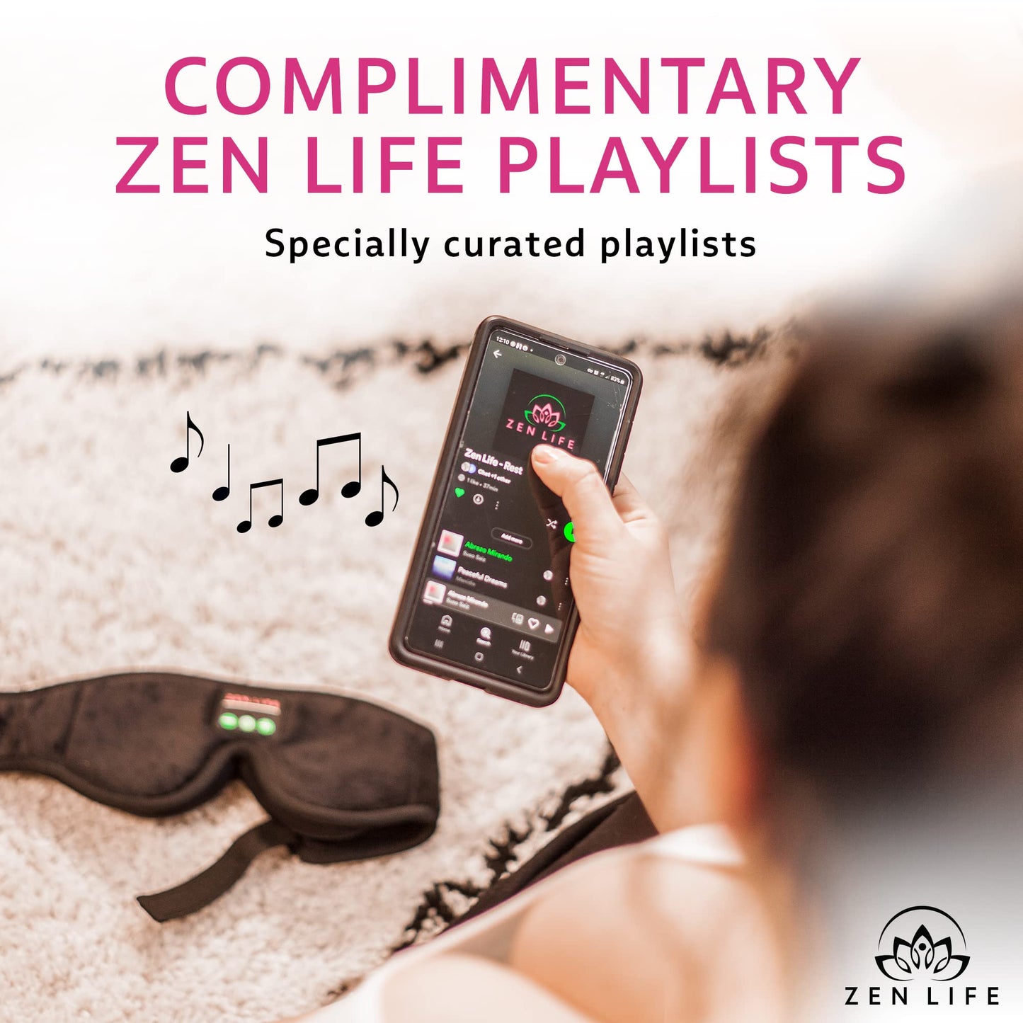 Zen Life Sleep Headphones, Ergonomic 3D Bluetooth Sleep mask, Perfect for Side Sleeping with Ultra Thin Soft Speakers, Blocks Light, Spotify Playlists Included, UK Based Company.